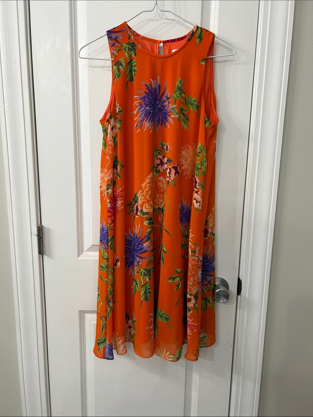 Bright Orange Floral Sleeveless A-Line Dress